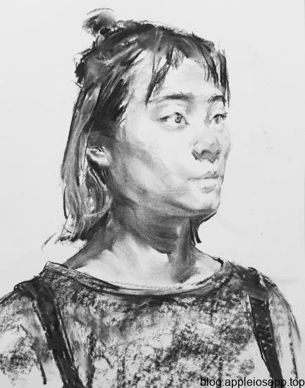 碳条画素描头像女青年