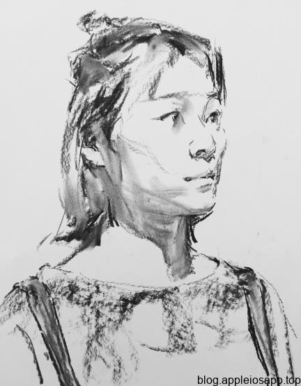 碳条画素描头像女青年