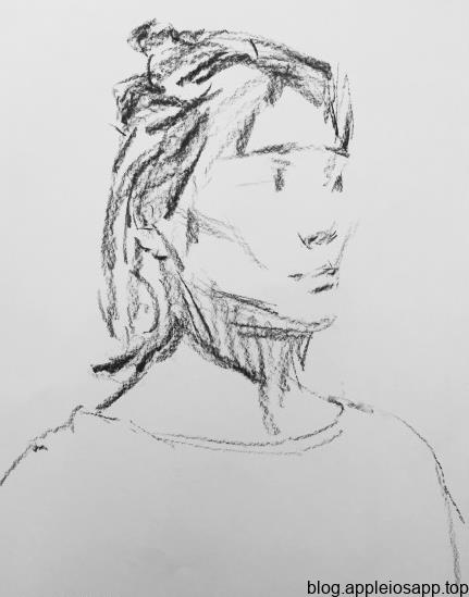 碳条素描女青年头像画