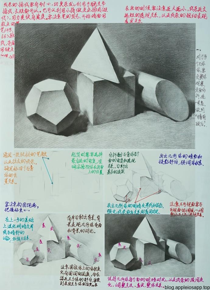 素描石膏几何体画法 详细手稿讲解教程图